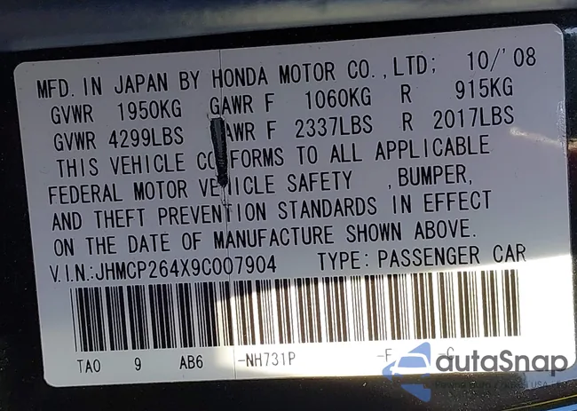 JHMCP264X9C007904: 43179991