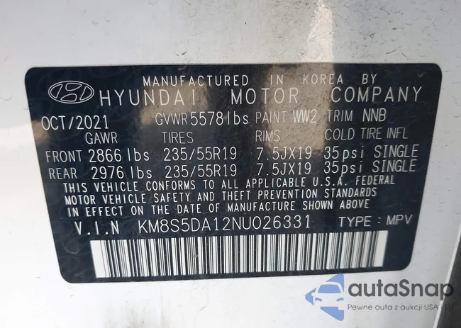 KM8S5DA12NU026331: 43180016