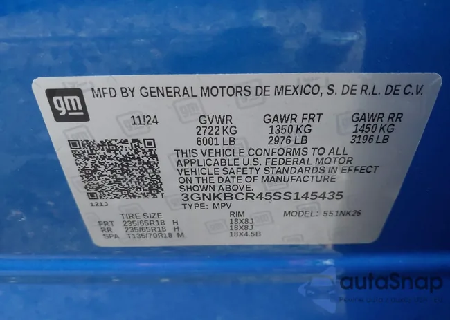 3GNKBCR45SS145435: 43180034