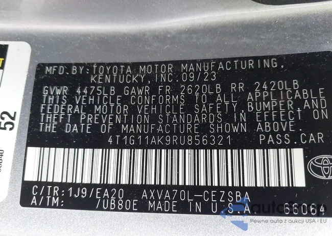 4T1G11AK9RU856321: 43180082