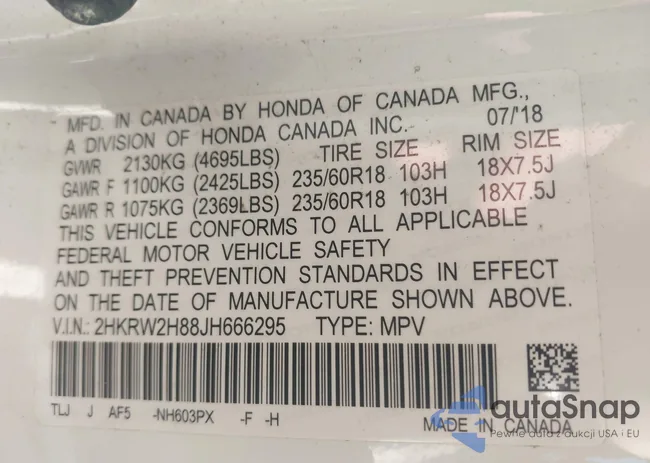 2HKRW2H88JH666295: 43180267