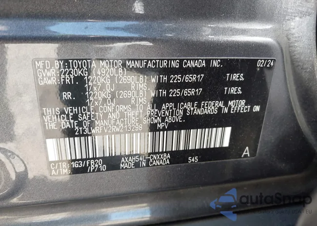 2T3LWRFV2RW213298: 43180365