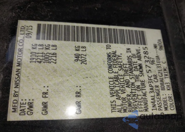 1N4AL3AP3FC573285: 43180380