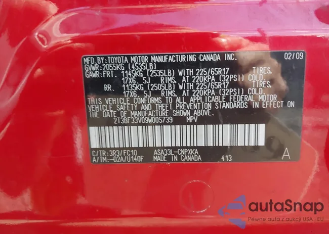 2T3BF33V09W005739: 43180389