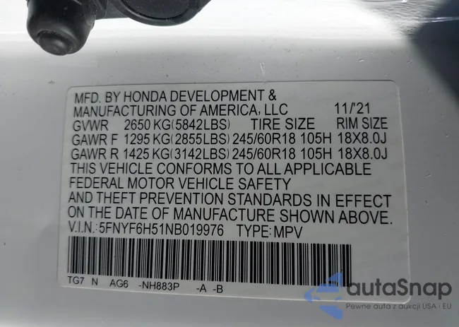 5FNYF6H51NB019976: 43180403