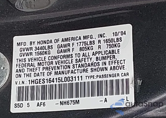 1HGES16415L003111: 43180441