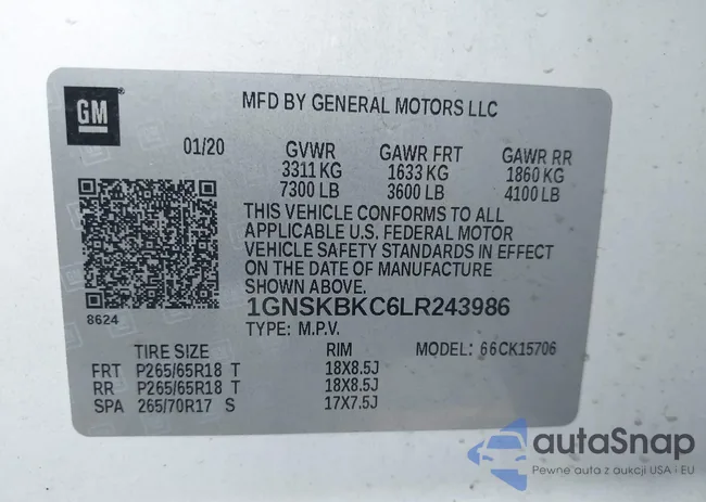 1GNSKBKC6LR243986: 43180471