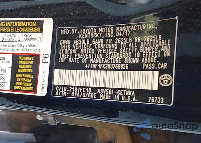 4T1BF1FK3HU769856: 43180474