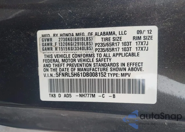 5FNRL5H61DB008152: 43179837