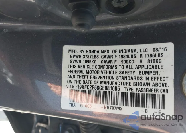 19XFC2F58GE081685: 43179876