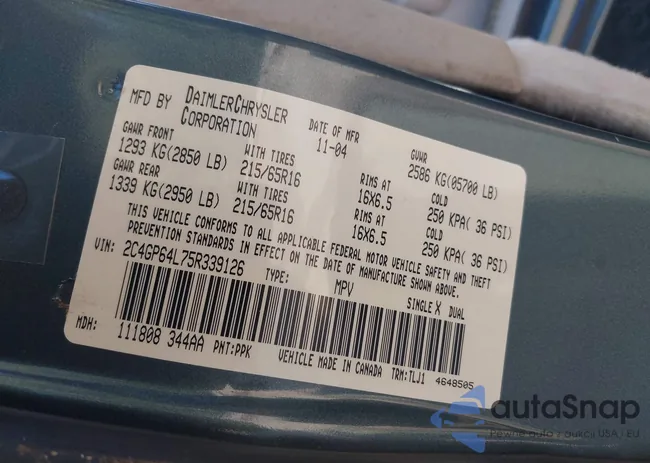 2C4GP64L75R339126: 43179909