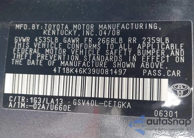 4T1BK46K39U081497: 43179926