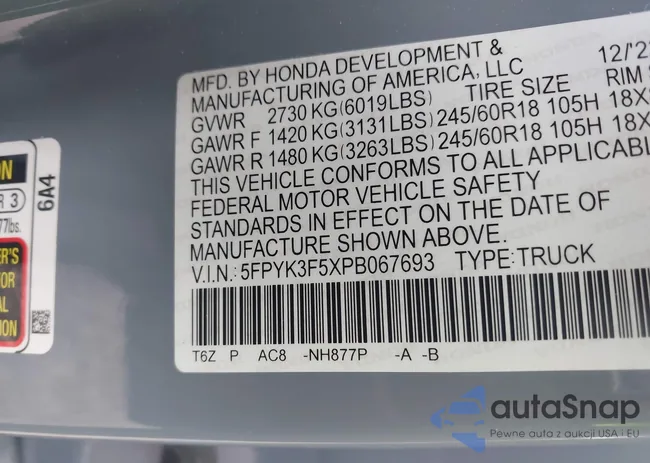 5FPYK3F5XPB067693: 43179943