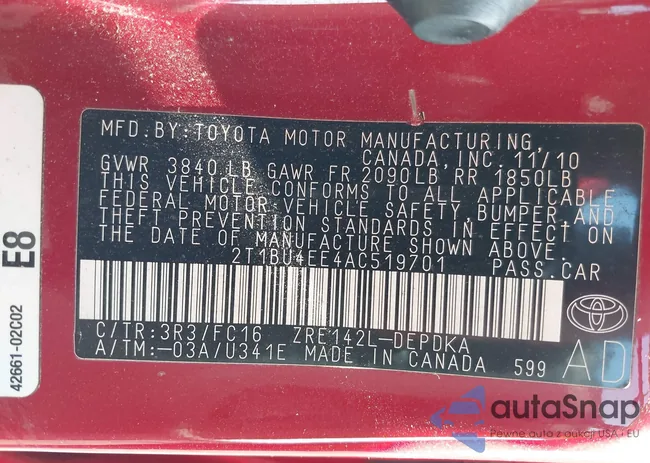 2T1BU4EE4AC519701: 43180985