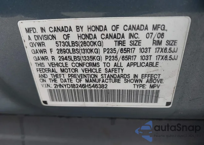 2HNYD18246H546382: 43181005