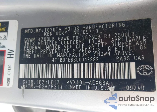 4T1BD1EB8DU017992: 43181027