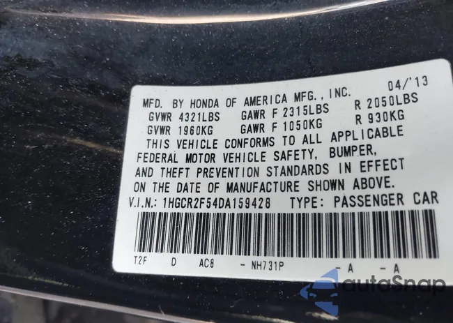 1HGCR2F54DA159428: 43181120