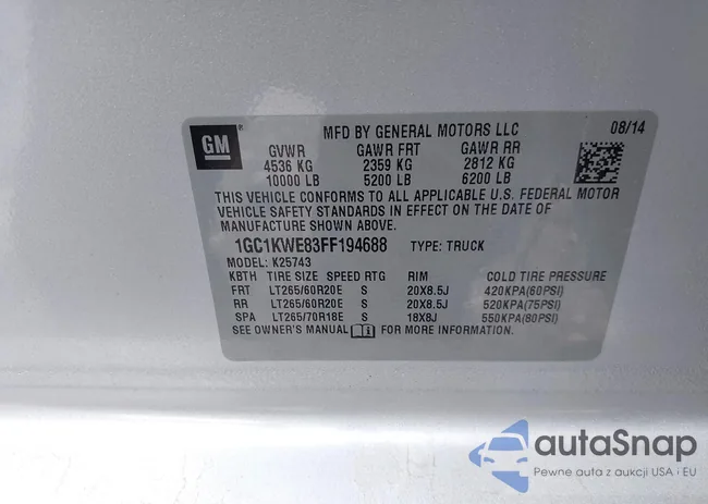 1GC1KWE83FF194688: 43181124