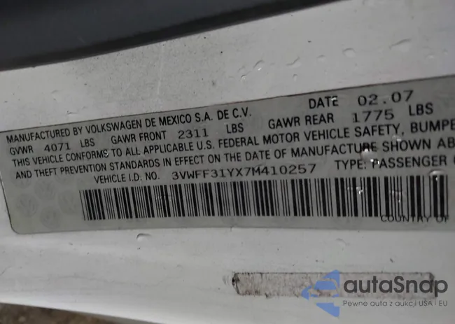 3VWFF31YX7M410257: 43181226