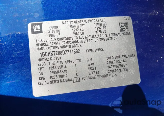 1GCRKTE08DZ311382: 43181243