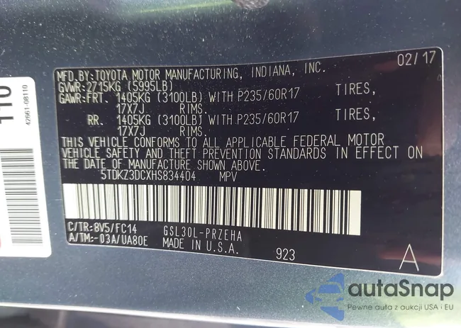 5TDKZ3DCXHS834404: 43181312