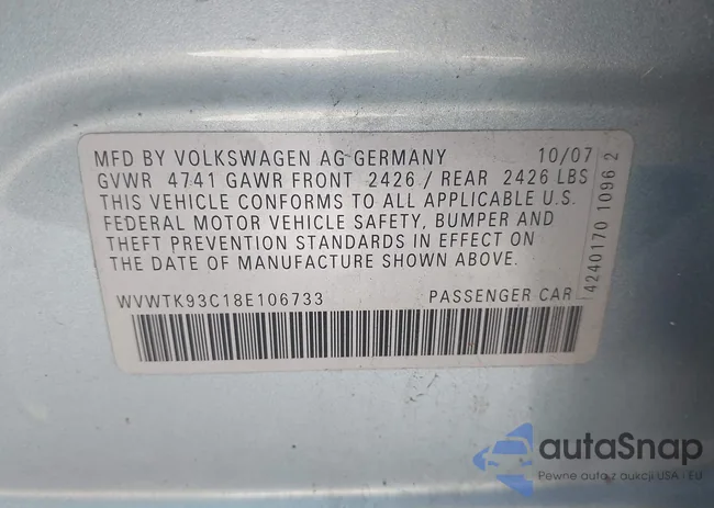 WVWTK93C18E106733: 43181345