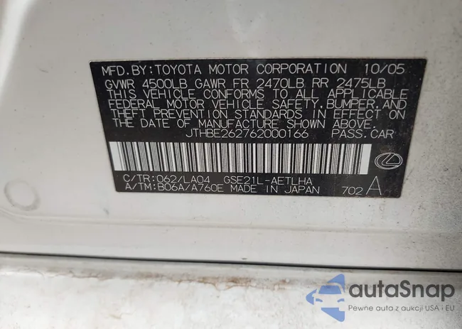 JTHBE262762000166: 43181349