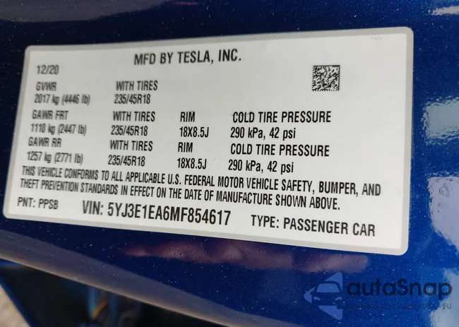 5YJ3E1EA6MF854617: 43181352