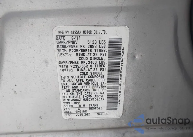 JN8AZ1MU6CW102647: 43181381