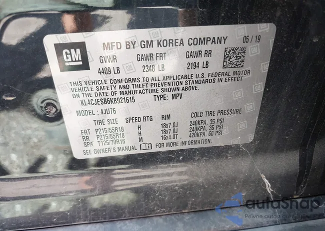 KL4CJESB6KB921615: 43180707