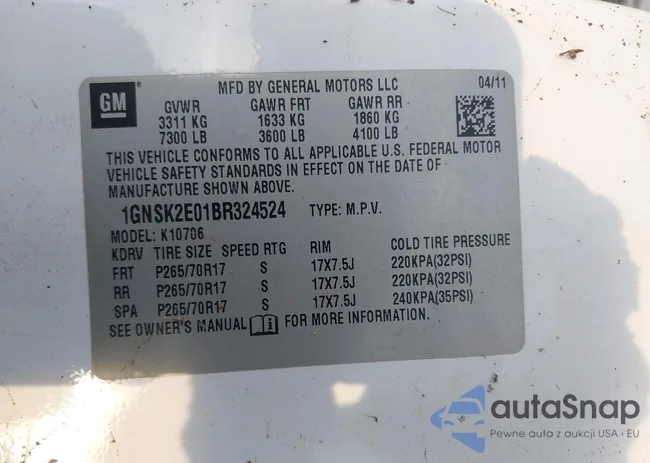 1GNSK2E01BR324524: 43180838