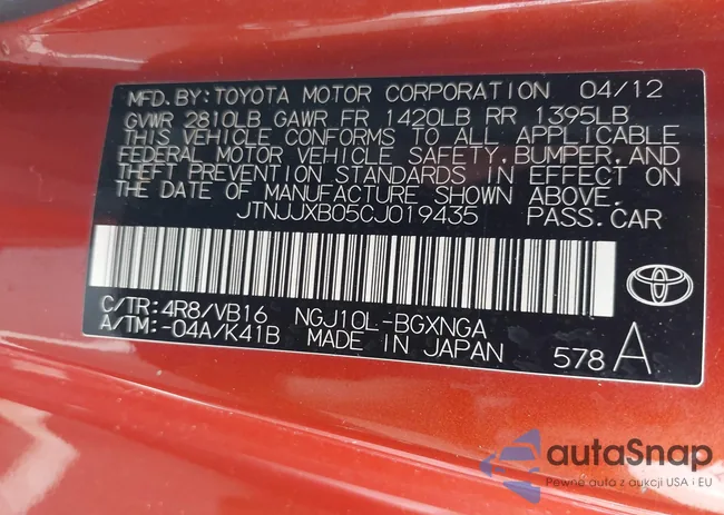 JTNJJXB05CJ019435: 43180948