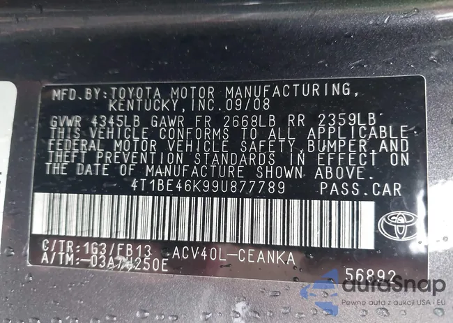 4T1BE46K99U877789: 43180958