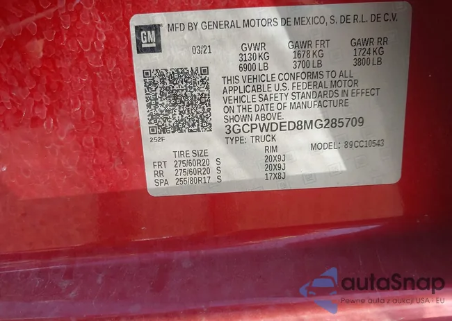 3GCPWDED8MG285709: 43180967