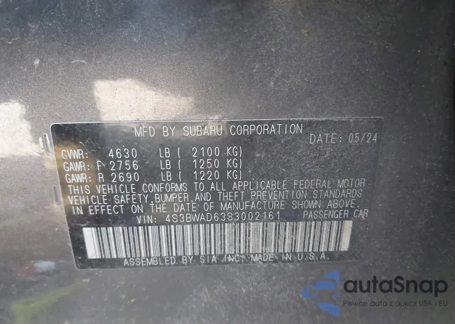 4S3BWAD63S3002161: 43180978