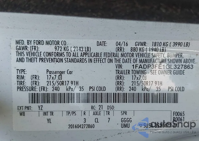 1FADP3FE1GL327863: 43182011