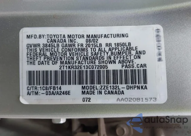 2T1KR32E13C072005: 43182111