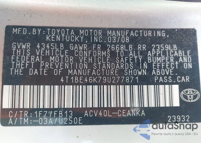 4T1BE46K79U277871: 43182272