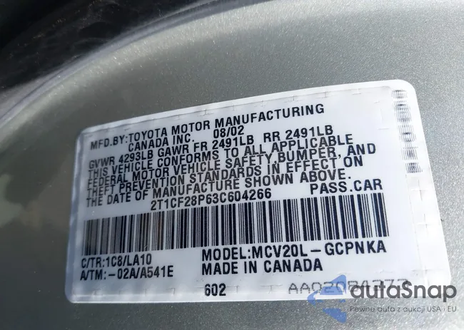 2T1CF28P63C604266: 43182306