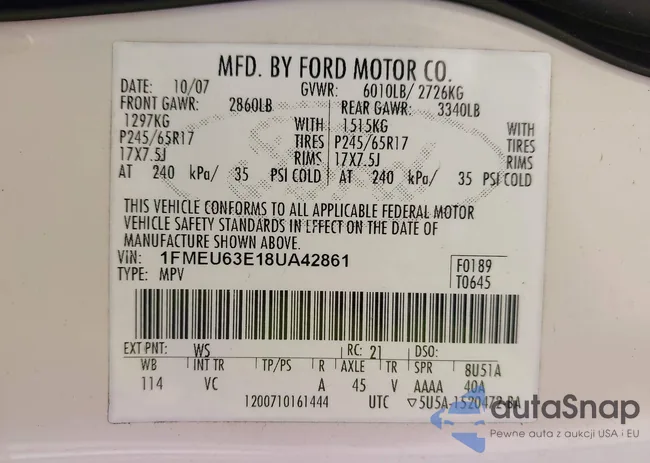 1FMEU63E18UA42861: 43182354