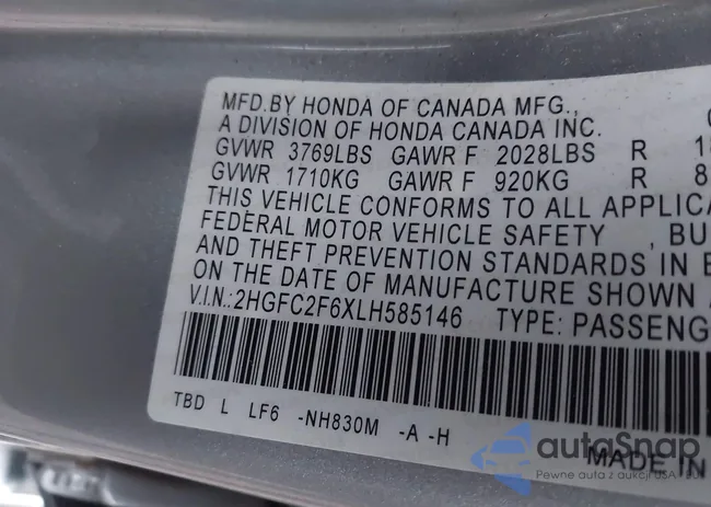 2HGFC2F6XLH585146: 43182435