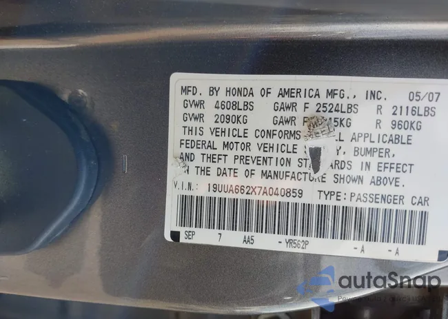 19UUA662X7A040859: 43181616