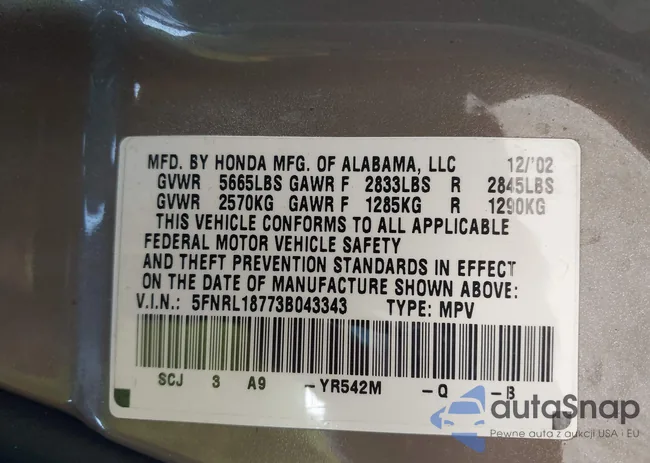 5FNRL18773B043343: 43181817