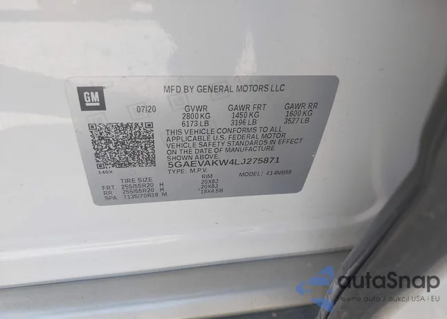 5GAEVAKW4LJ275871: 43181849