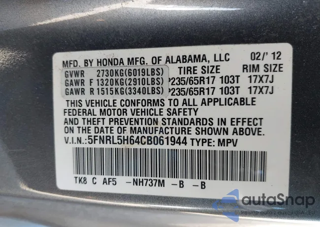 5FNRL5H64CB061944: 43183085