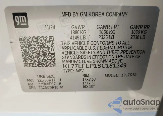 KL77LFEP1SC181249: 43183241