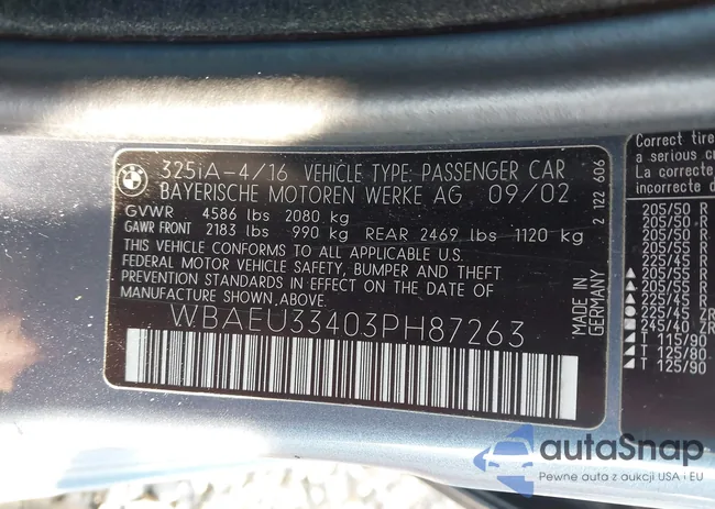 WBAEU33403PH87263: 43183256