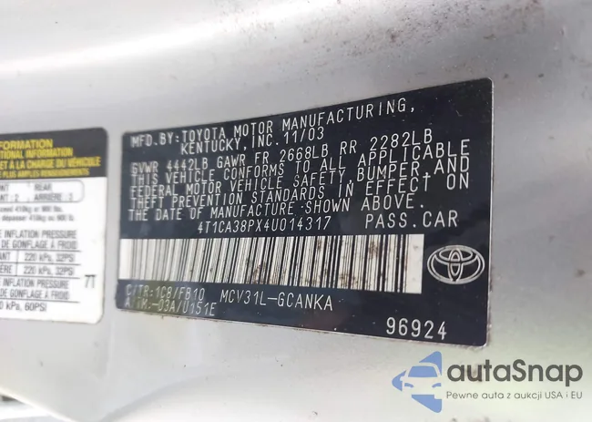 4T1CA38PX4U014317: 43183442