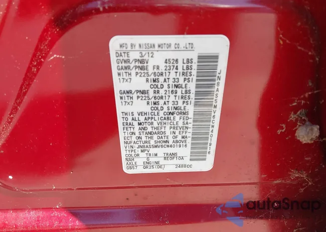 JN8AS5MV6CW401916: 43182666