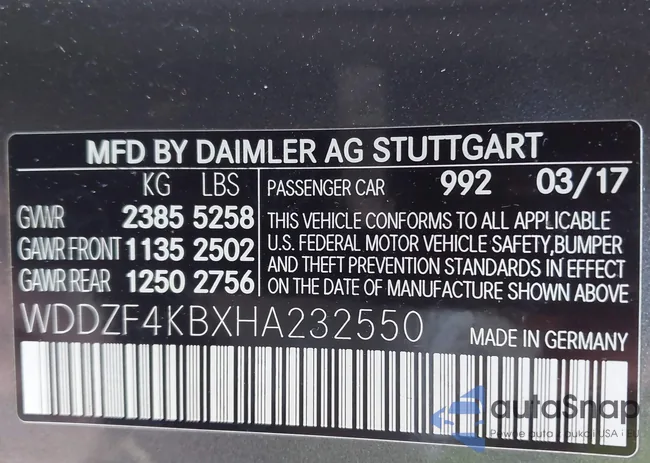 WDDZF4KBXHA232550: 43182713